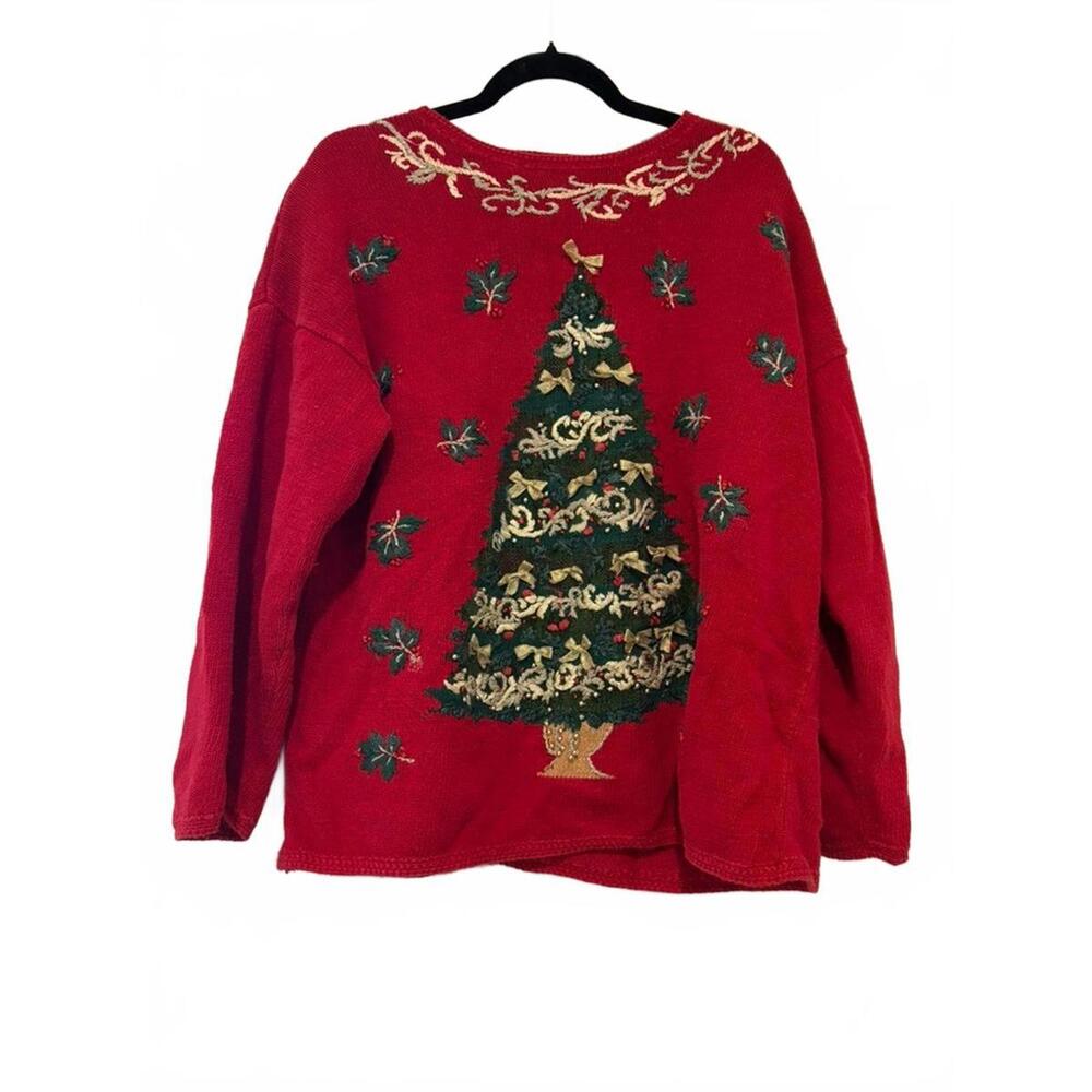 Vtg Heirloom Collectibles red Christmas Tree Sweater sz XL(sz tag missing) #1681